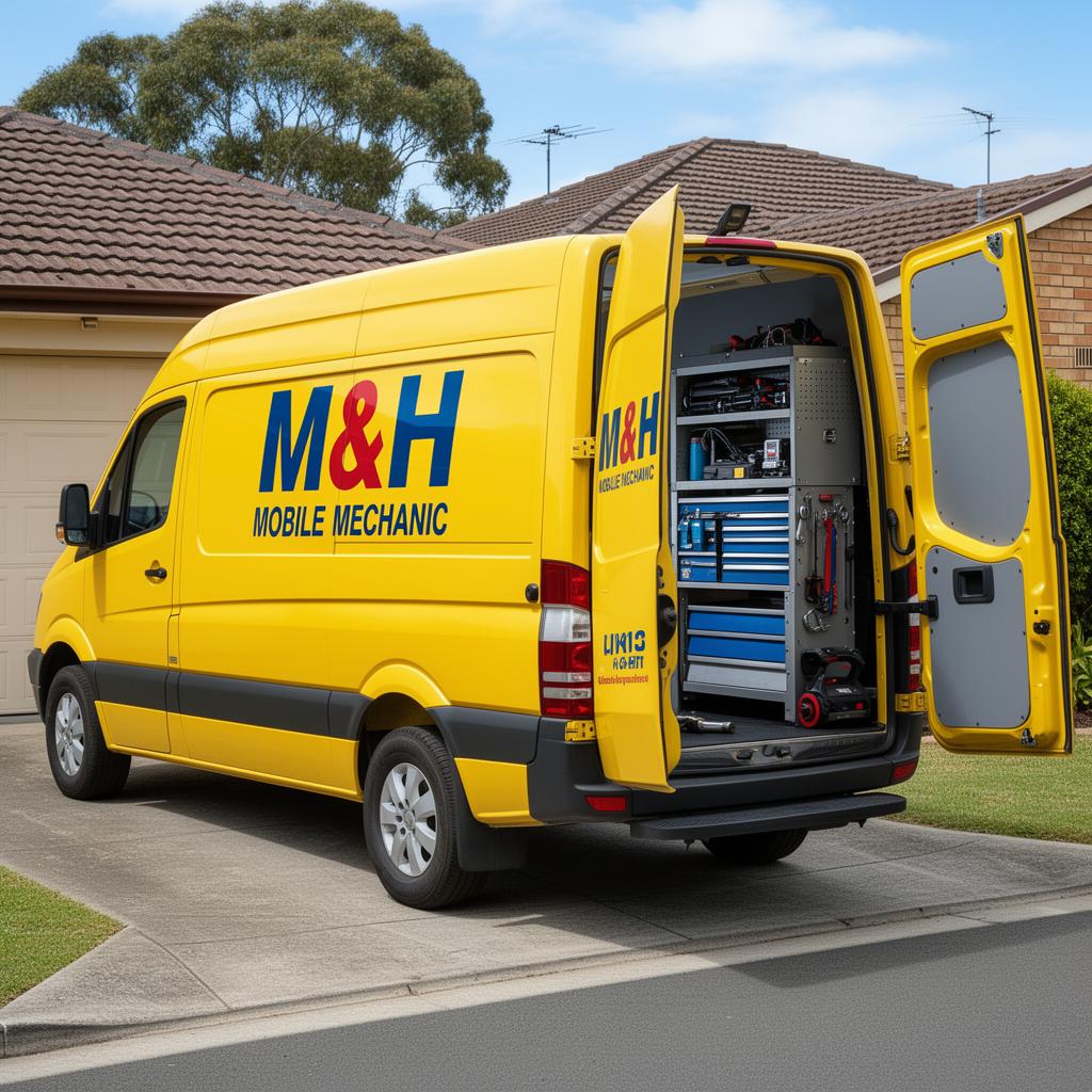 M&H Mobile Mechanic branded van parked in a Western Sydney driveway